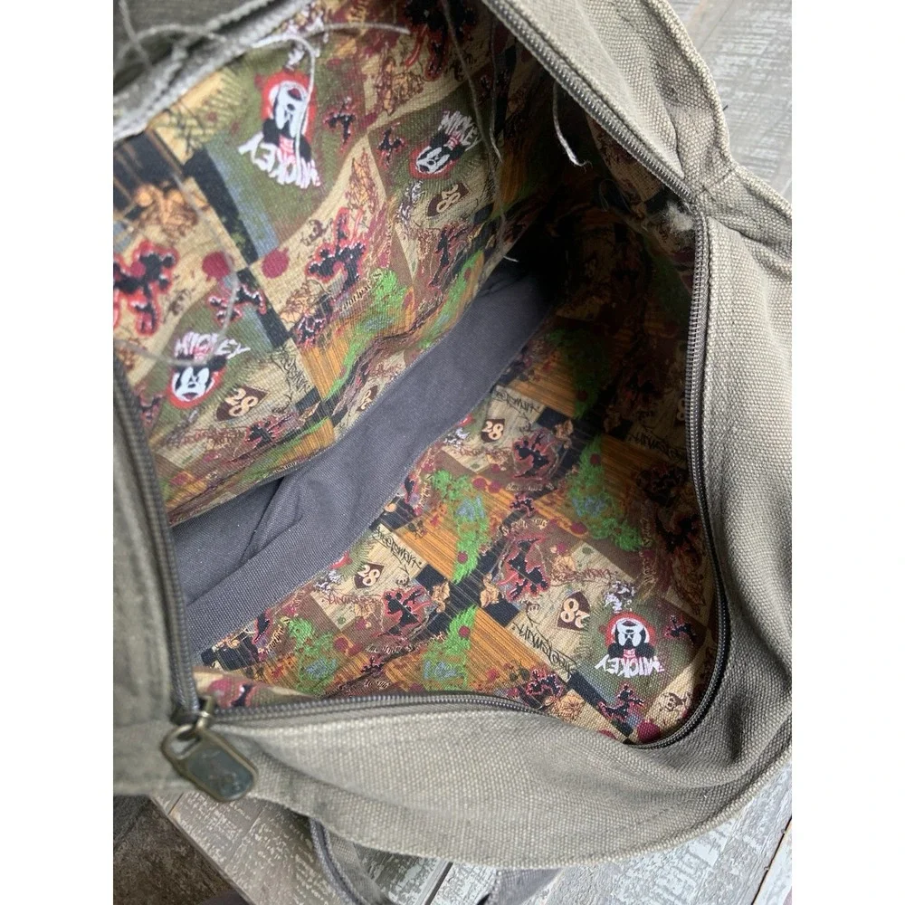 Vintage Mickey Mouse Army Green Canvas Tote Bag‎ Stitched Embroidered 16x12